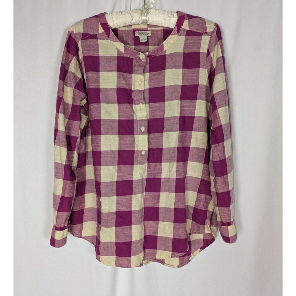Lucky Brand Blouse S Women's Purple Gingham Long Sleeve Henley Button Tunic